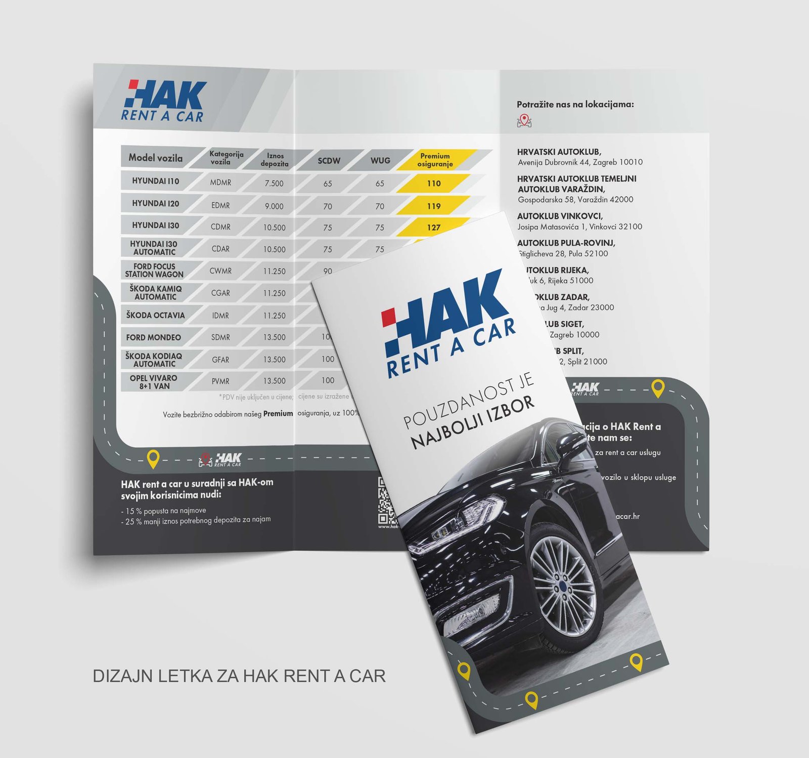 Folded printed leaflet, front view