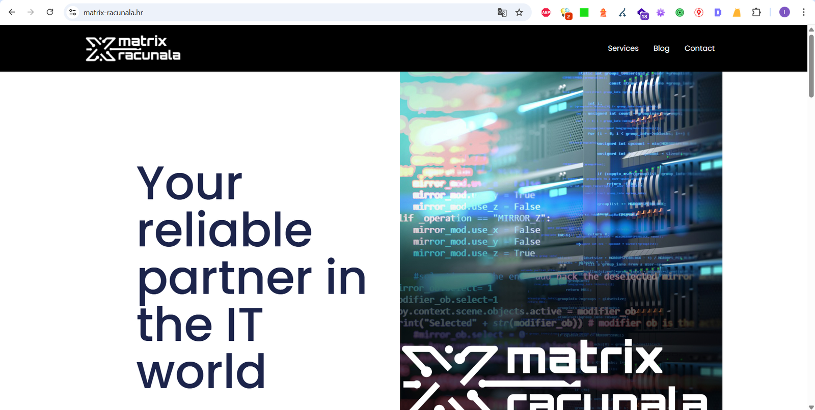 Homepage hero with code background